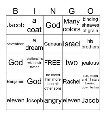 Joseph Bingo Card