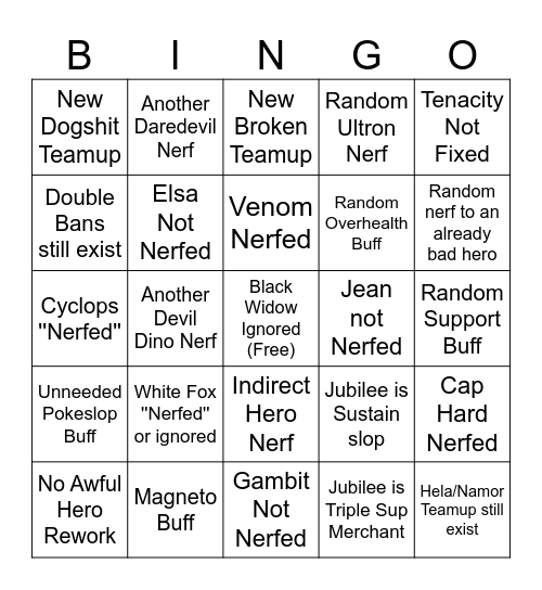 Rivals Bingo Card