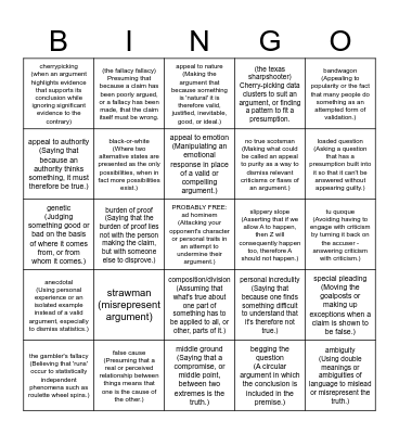 the fallacy game! Bingo Card