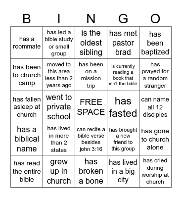 Good News Young Adults Bingo Card