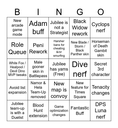 Rivals V1 Bingo Card