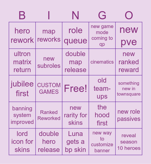 Rivals season 9 preds Bingo Card