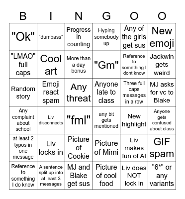 Harder Groupchat Bingo Card