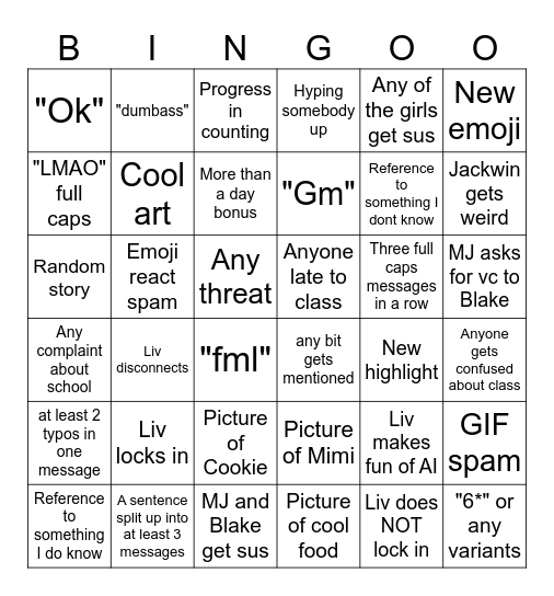 Harder Groupchat Bingo Card