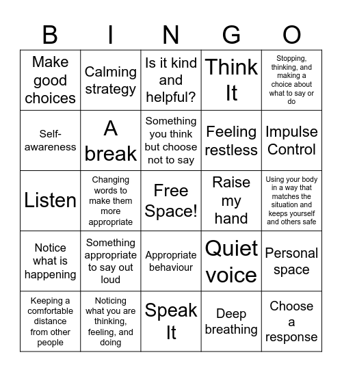 Control Bingo Card