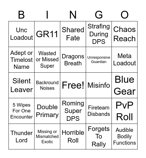 Evil Oryx Bingo Card