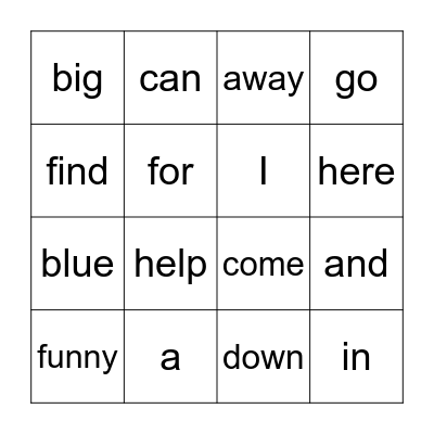 Pre-K Sight Words 1-4 Bingo Card