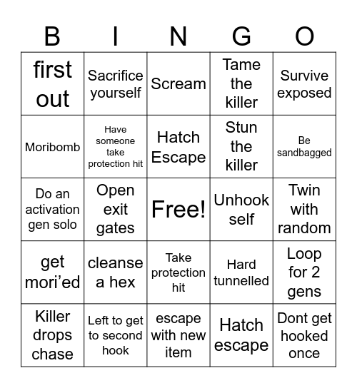 Dbd Bingo Card