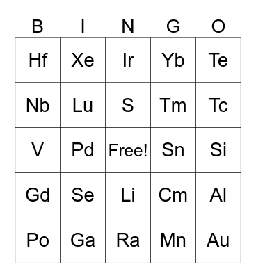 Element Bingo Card