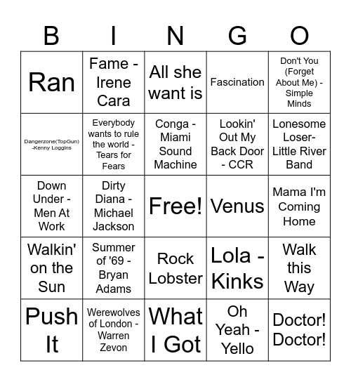 CRAZY K'S MUSIC BINGO MIX#4 Bingo Card