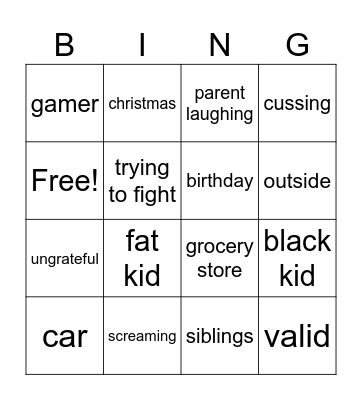 kid crash outs Bingo Card