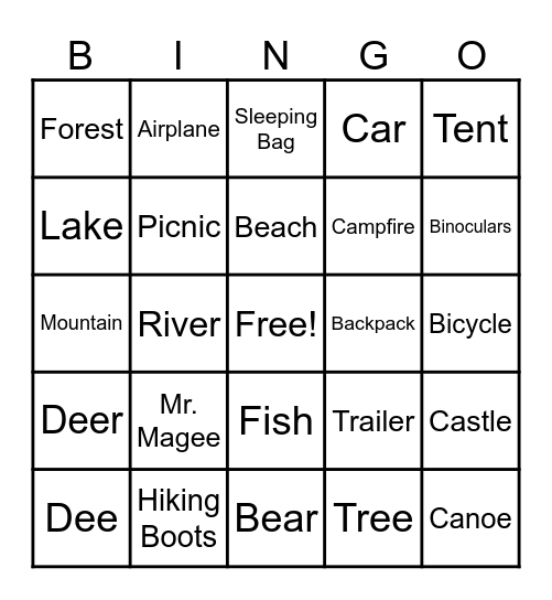 CAMPER BINGO Card