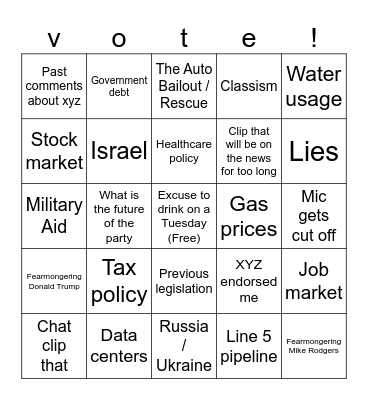 MI Senate debate Bingo Card