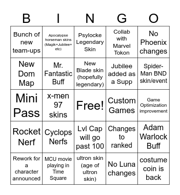Marvel Rivals Season 9 Bingo Card
