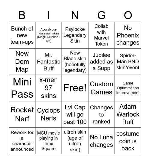 Marvel Rivals Season 9 Bingo Card