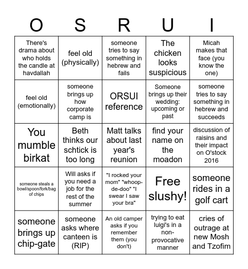 TZIM 16 Bingo Card