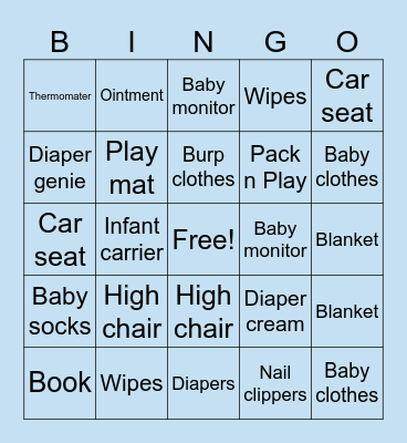 Baby Shower Bingo Card