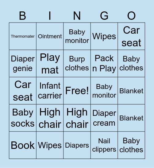 Baby Shower Bingo Card