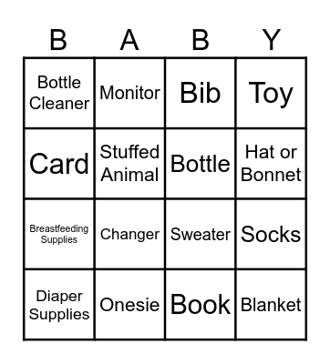 Wild Baby Shower Bingo Card