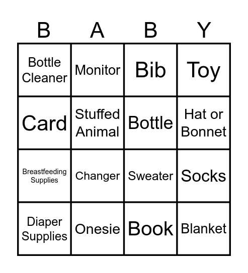 Wild Baby Shower Bingo Card