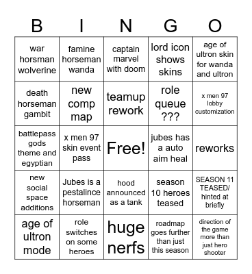 MARVEL RIVALS SEASON 9! Bingo Card
