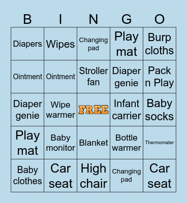 Baby Shower Bingo Card