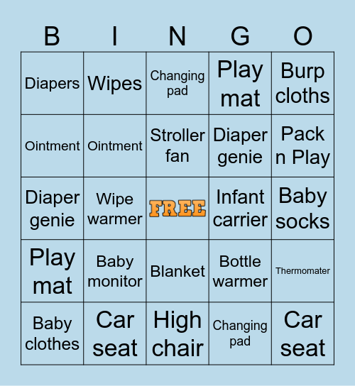Baby Shower Bingo Card