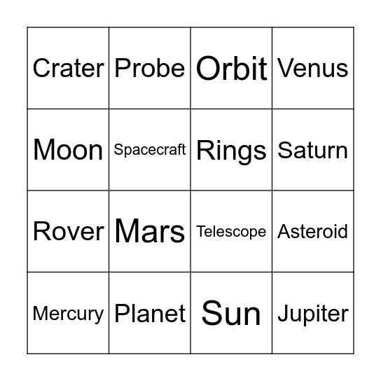 Solar System Bingo Card