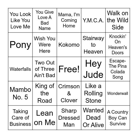 Music Bingo Card