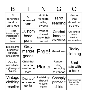 Pop-up Market Bingo Card