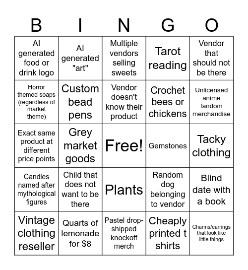 Pop-up Market Bingo Card