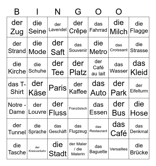 Frankreich Bingo Card