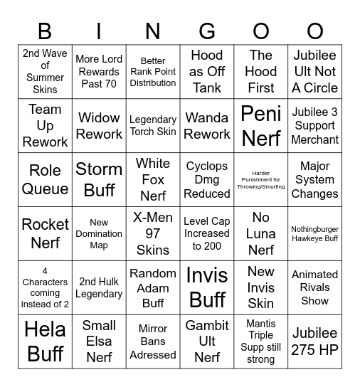 Season 9 Bingo Card