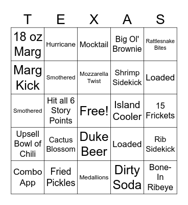 Roadhouse Bingo Card