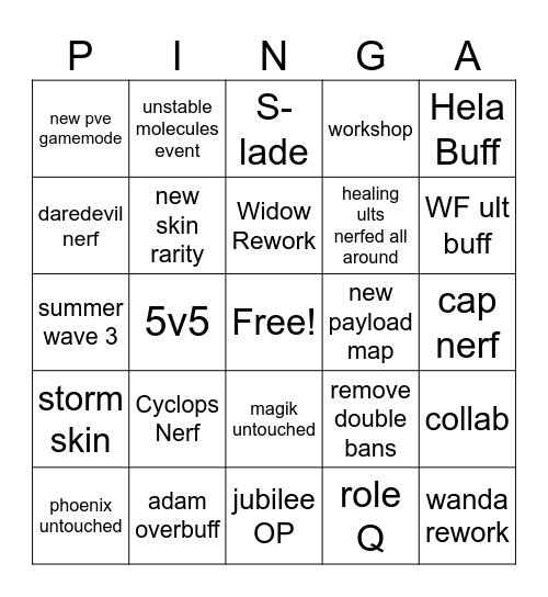 Rivals Season 9 Bingo Card