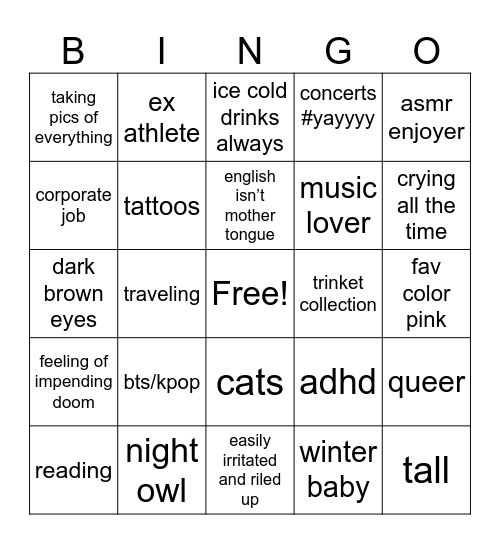soph bingo Card