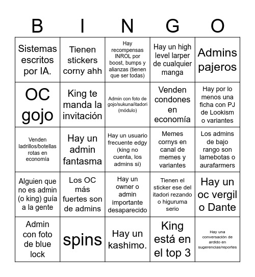 Server Mid Bingo Card