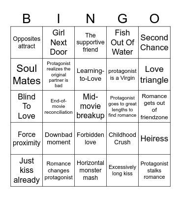 Romance Movie Bingo Card
