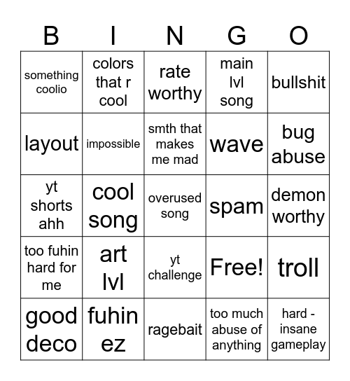 Untitled Bingo Card