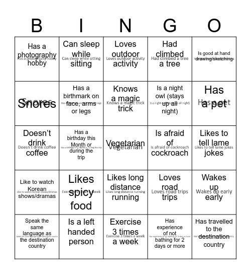 MINGO! Bingo Card