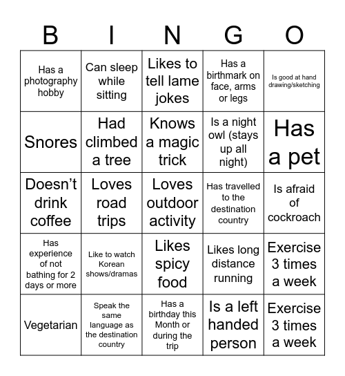 MINGO! Bingo Card