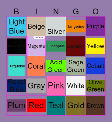 Colors Bingo Card