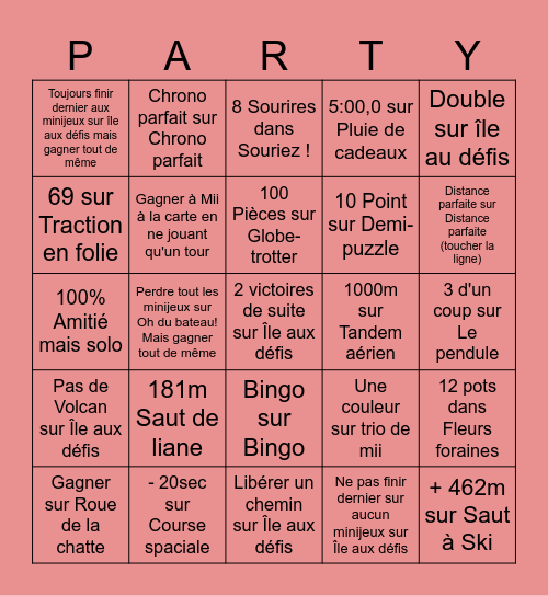 Wii Party Jevaissoufrir édition Bingo Card