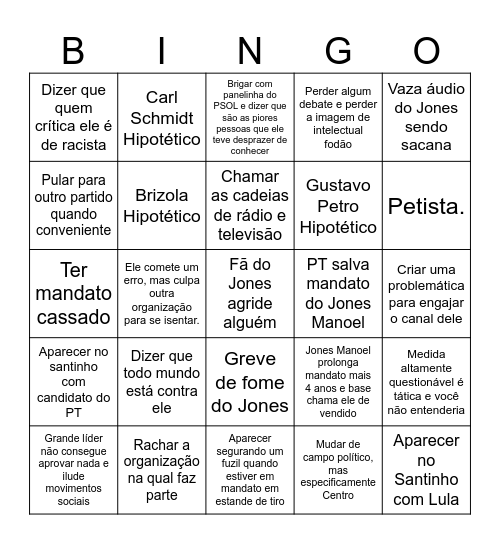 Bingo do Jones Manoel Bingo Card