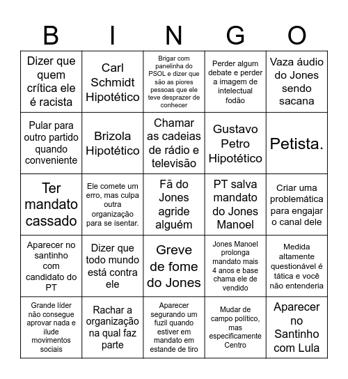 Bingo do Jones Manoel Bingo Card