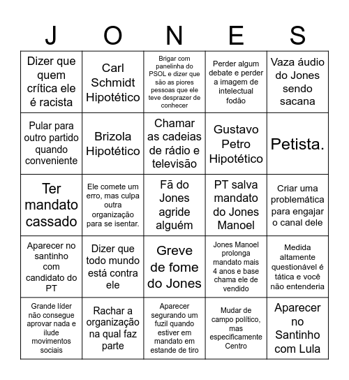 Bingo do Jones Manoel Bingo Card