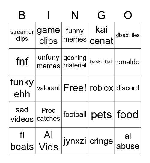 TIKTOK BINGO Card