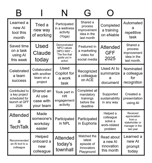 Great British Bake off Bingo Card