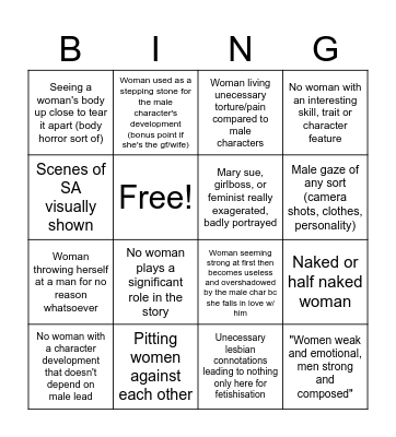 Sexism in movies and series Bingo Card