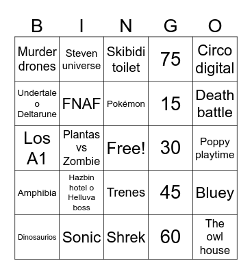 Fandoms autistas Bingo Card